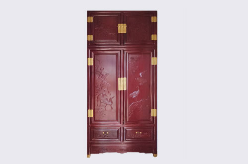 金门高端中式家居装修深红色纯实木衣柜